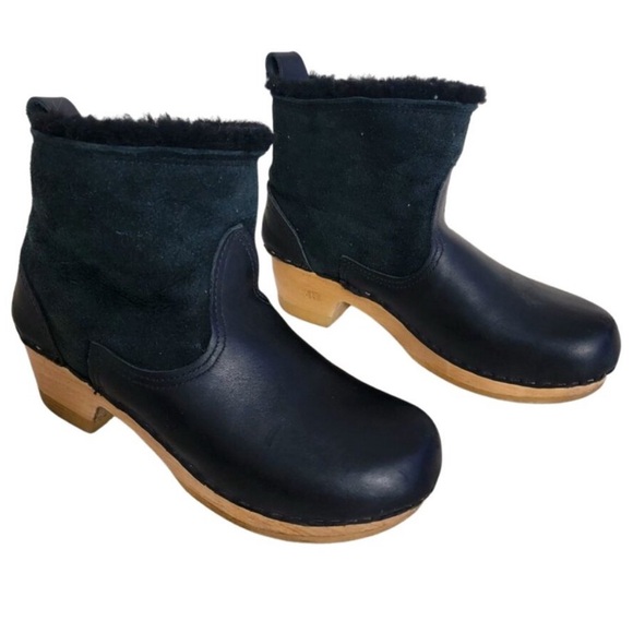 No. 6 Pull On Shearling Clog Boots in Black Leather and Suede 8.5 - Picture 2 of 9